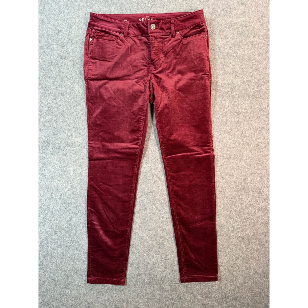 White House Black Market The Skinny Velvet Pants Burgundy Wine Red 6P Petite‎